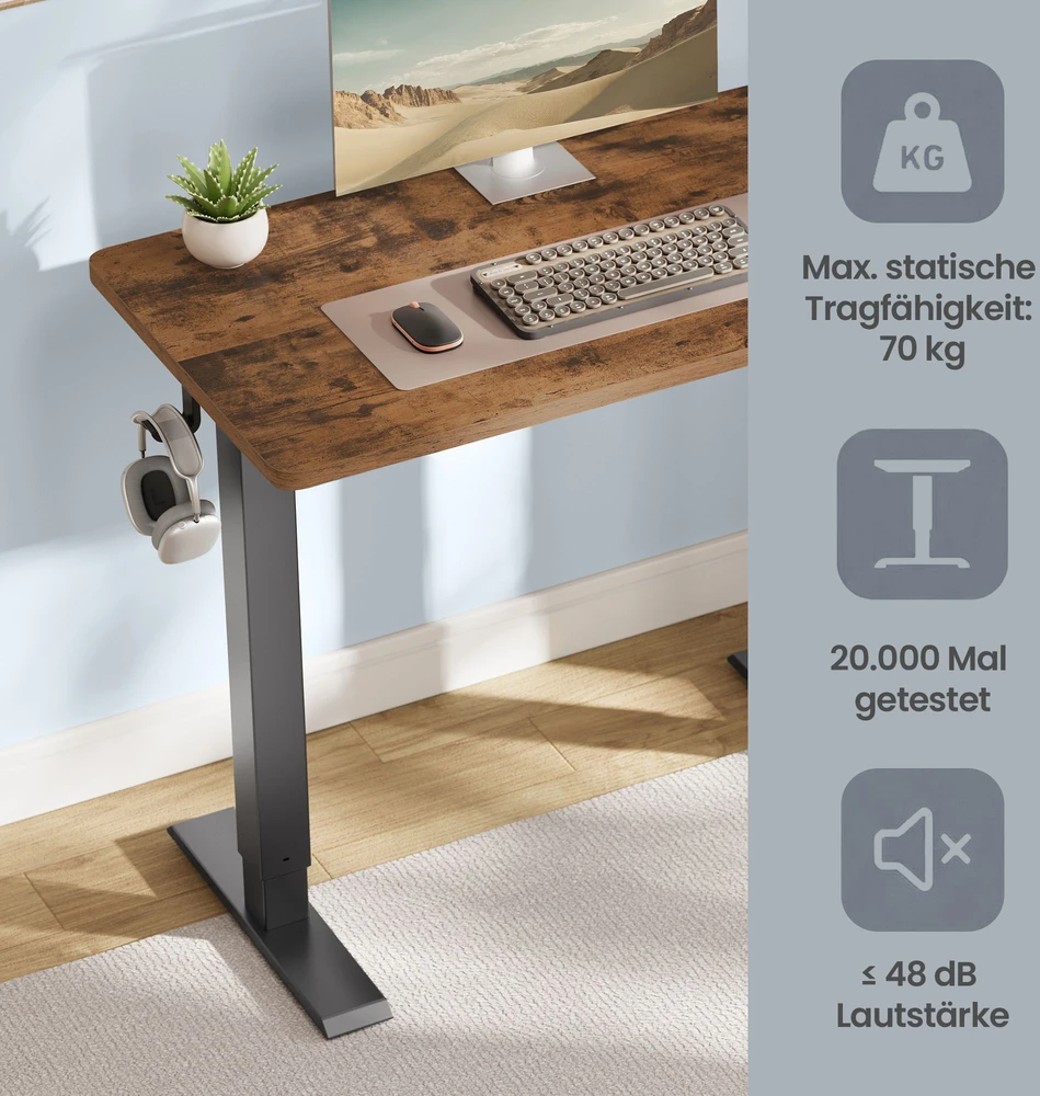 Koduva Elektrinis reguliuojamo aukščio stalas su atminties funkcija, 80 x 50 cm, sendinta ruda