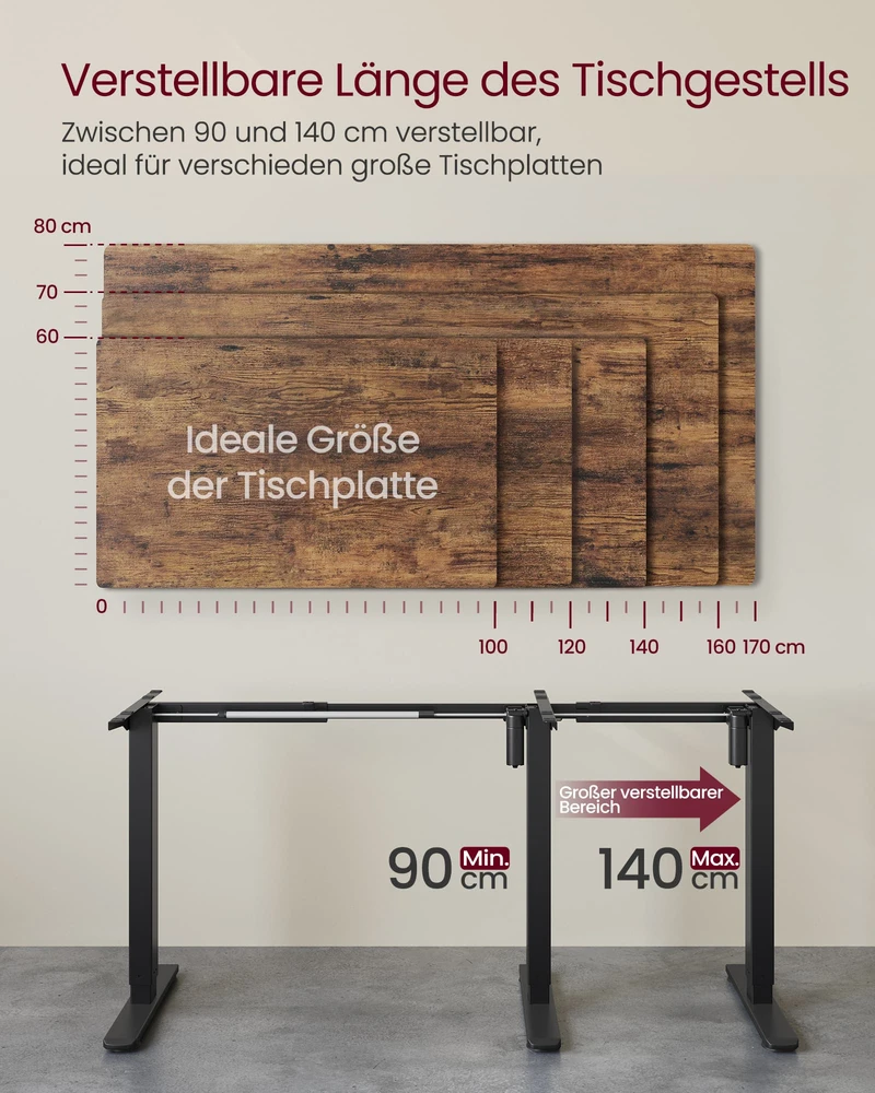 Koduva Elektrinis reguliuojamo aukščio stalo rėmas be stalviršio, plieno, juodas, 90–140 x 72–120 cm