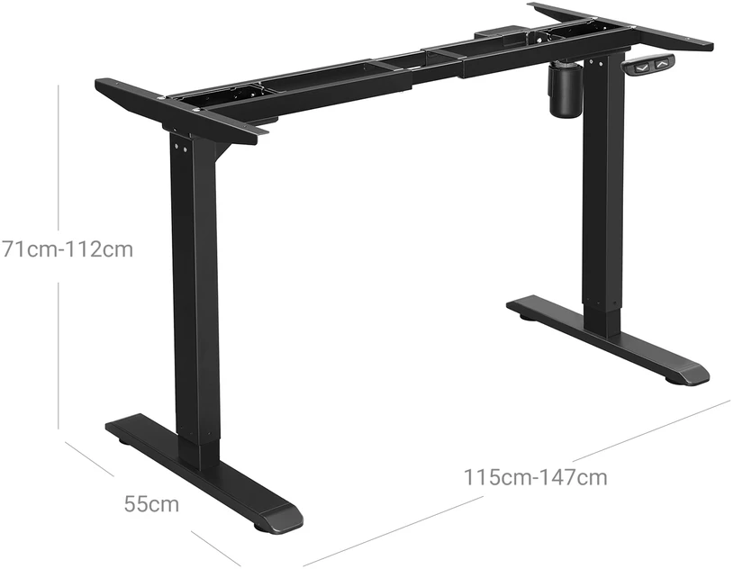 Koduva Elektrinis reguliuojamo aukščio stalo rėmas, plieno, juodas, 115-147 x 60 x 71-112 cm