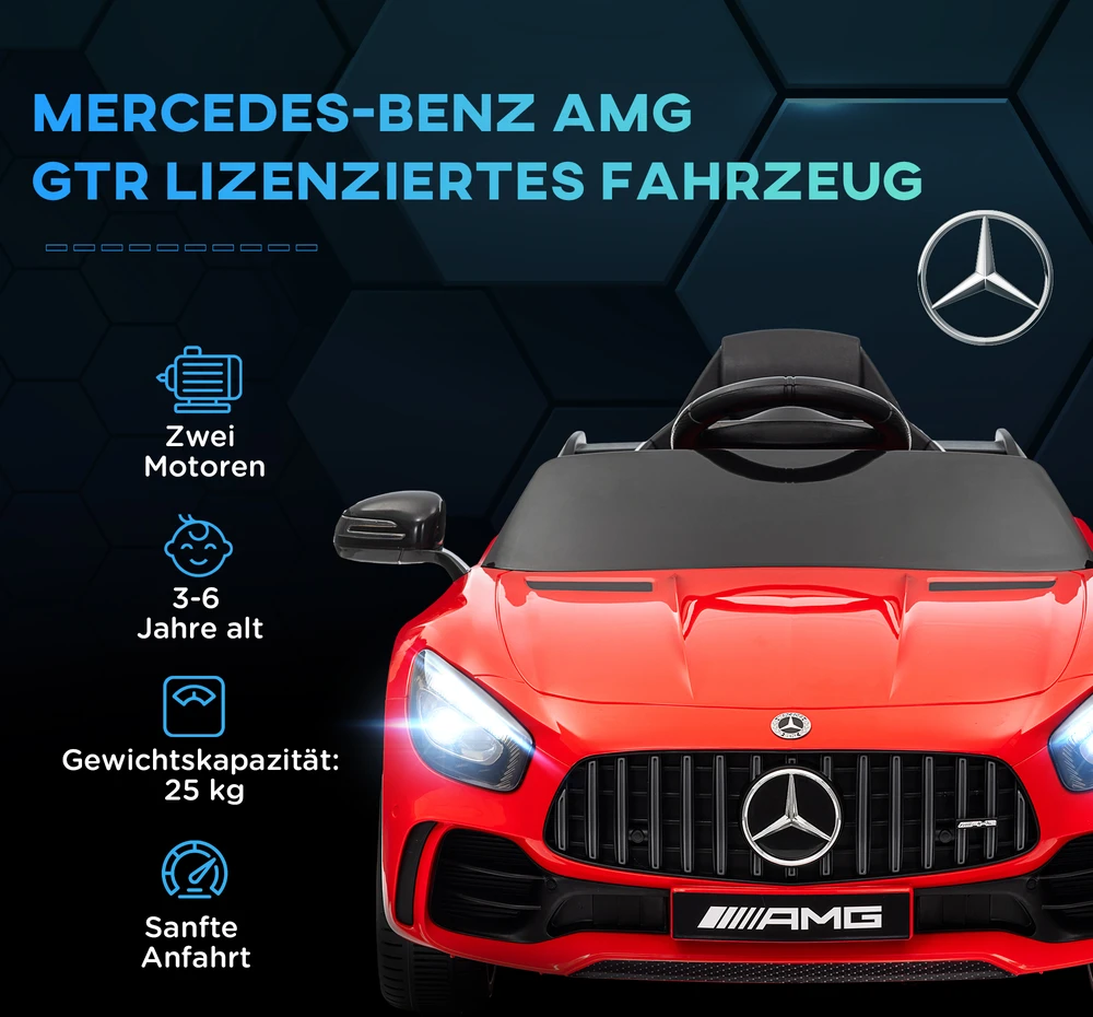 Aosom Elektrinis vaikiškas automobilis Mercedes-Benz AMG GTR, raudonas, 108 x 67 x 46 cm, 12V