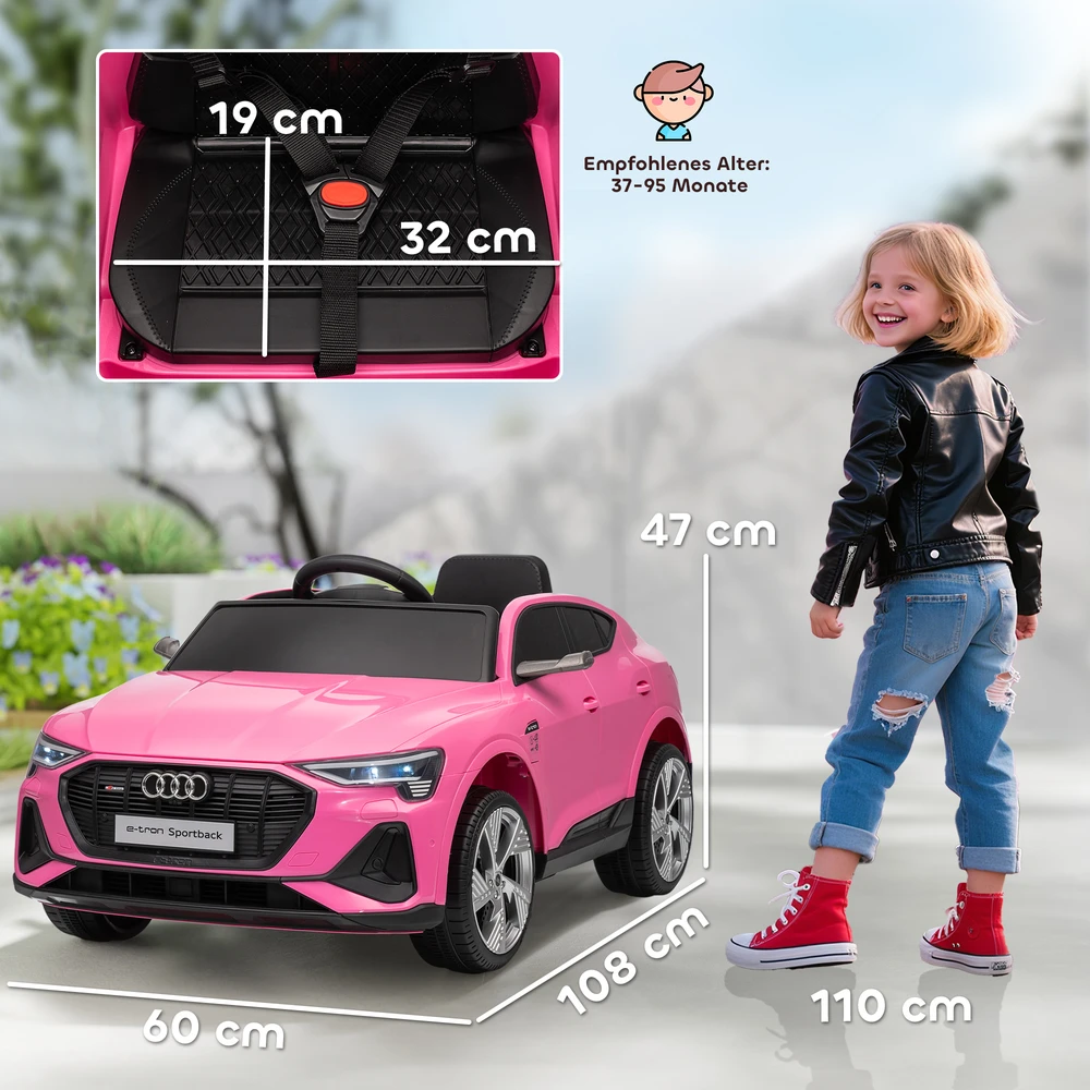 Koduva Elektrinis vaikiškas automobilis Audi E-tron, 12V, rožinė, 108 x 60 x 47 cm