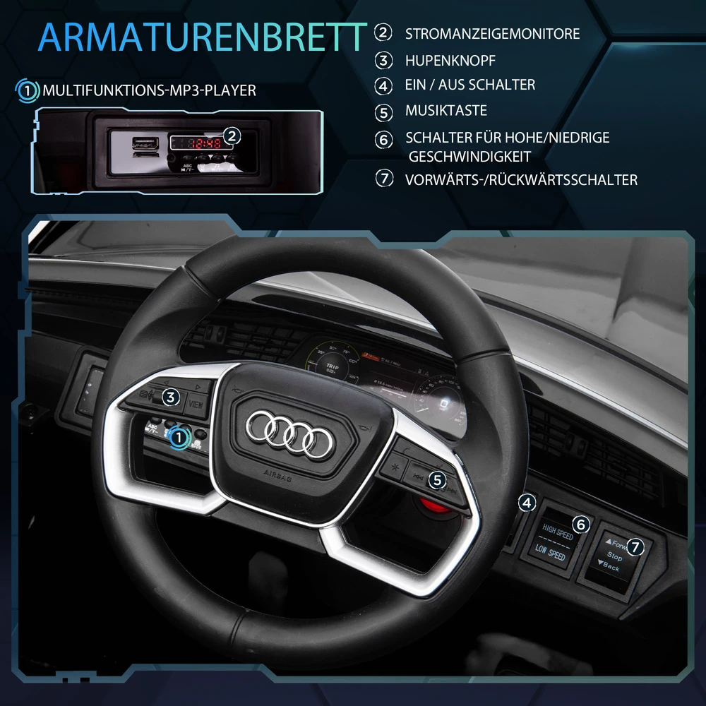 Aosom Elektrinis vaikiškas automobilis Audi E-tron 12V, juodas, 108 x 60 x 47 cm