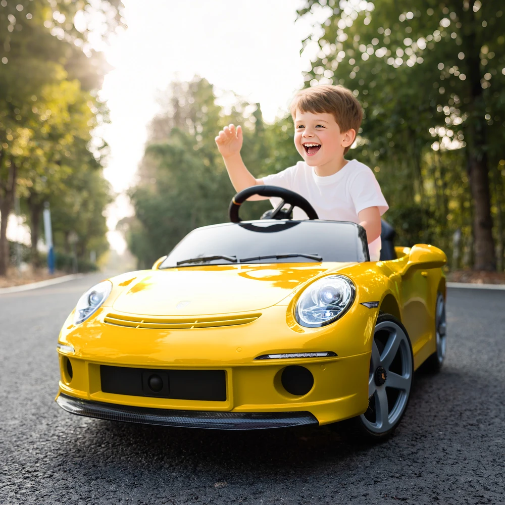 Aosom Elektrinis vaikiškas automobilis RUF GT, geltonas, 108 x 65,5 x 47 cm