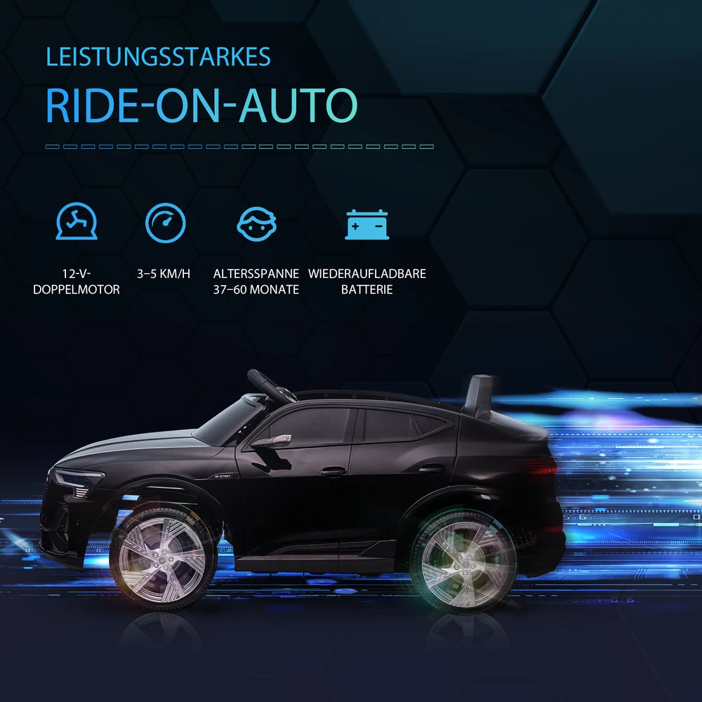 Aosom Elektrinis vaikiškas automobilis Audi E-tron 12V, juodas, 108 x 60 x 47 cm
