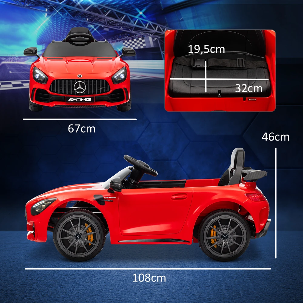 Aosom Elektrinis vaikiškas automobilis Mercedes-Benz AMG GTR, raudonas, 108 x 67 x 46 cm, 12V