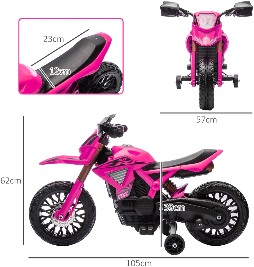 Aosom Elektrinis vaikiškas motociklas, 12V, rožinis, 105 x 57 x 62 cm
