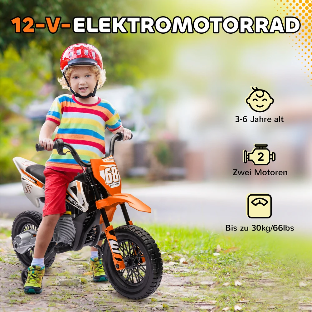 Aosom Elektrinis vaikiškas motociklas, 12V, su muzika, oranžinis, 109,5 x 60 x 72,5 cm