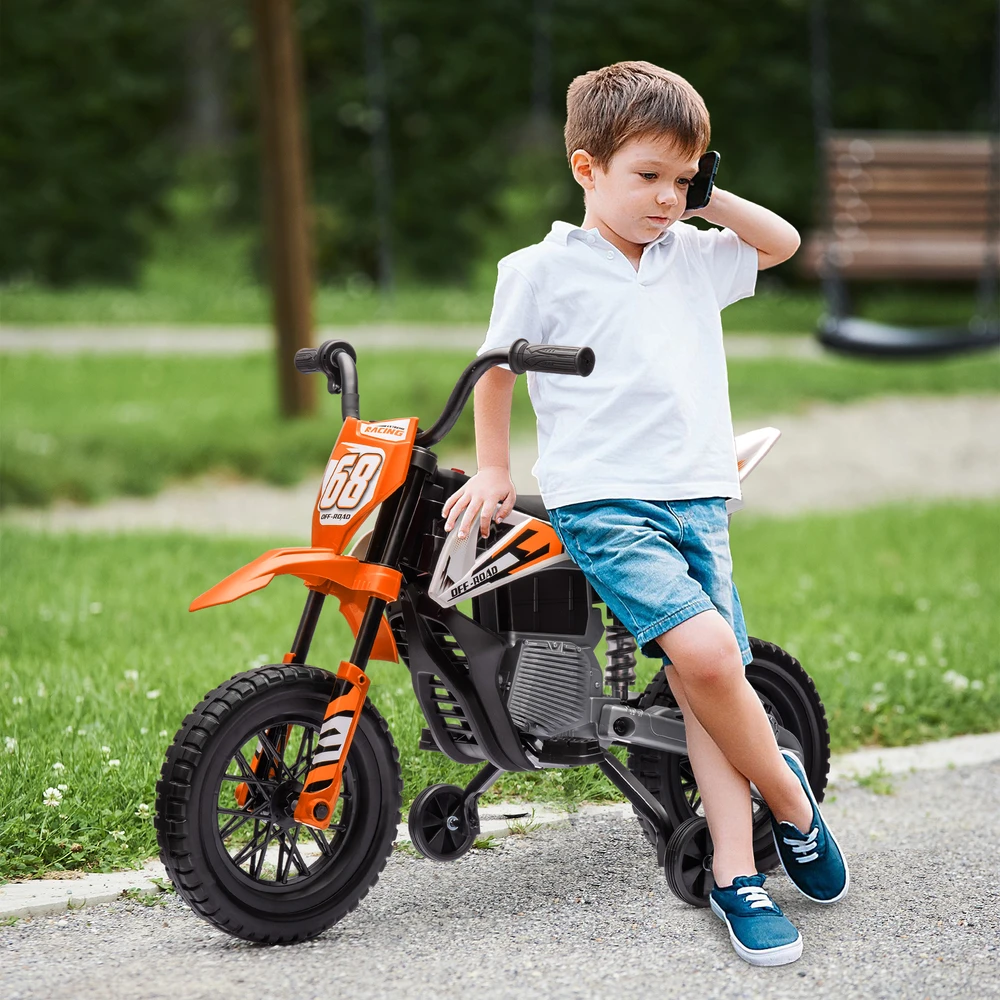 Aosom Elektrinis vaikiškas motociklas, 12V, su muzika, oranžinis, 109,5 x 60 x 72,5 cm