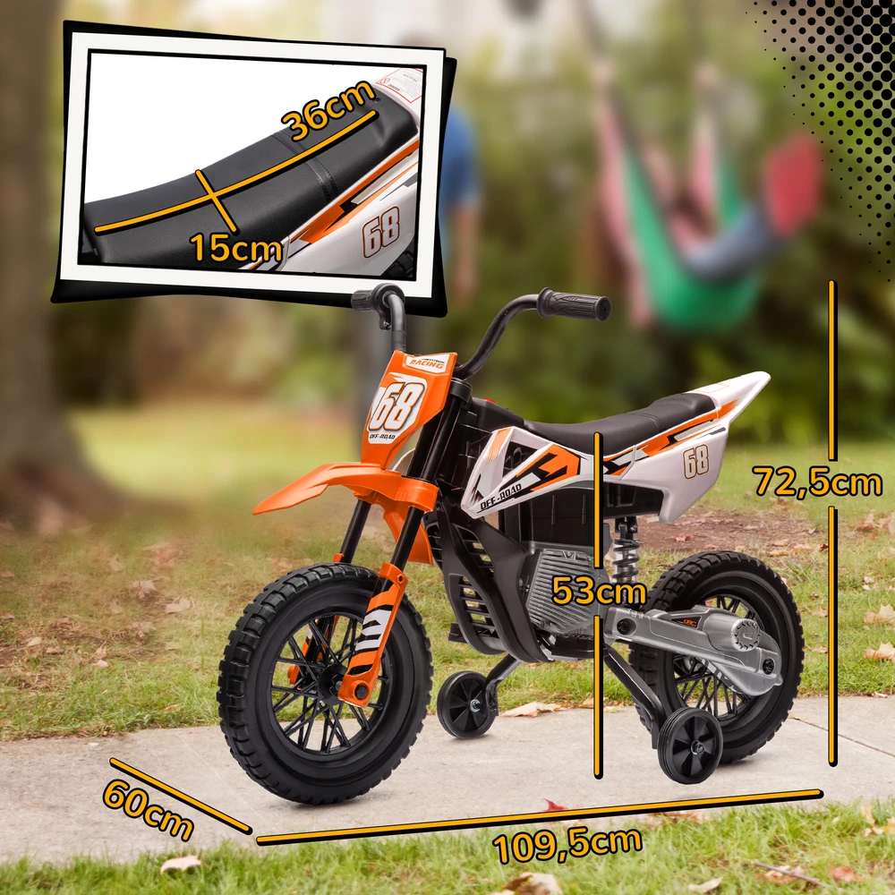 Aosom Elektrinis vaikiškas motociklas, 12V, su muzika, oranžinis, 109,5 x 60 x 72,5 cm