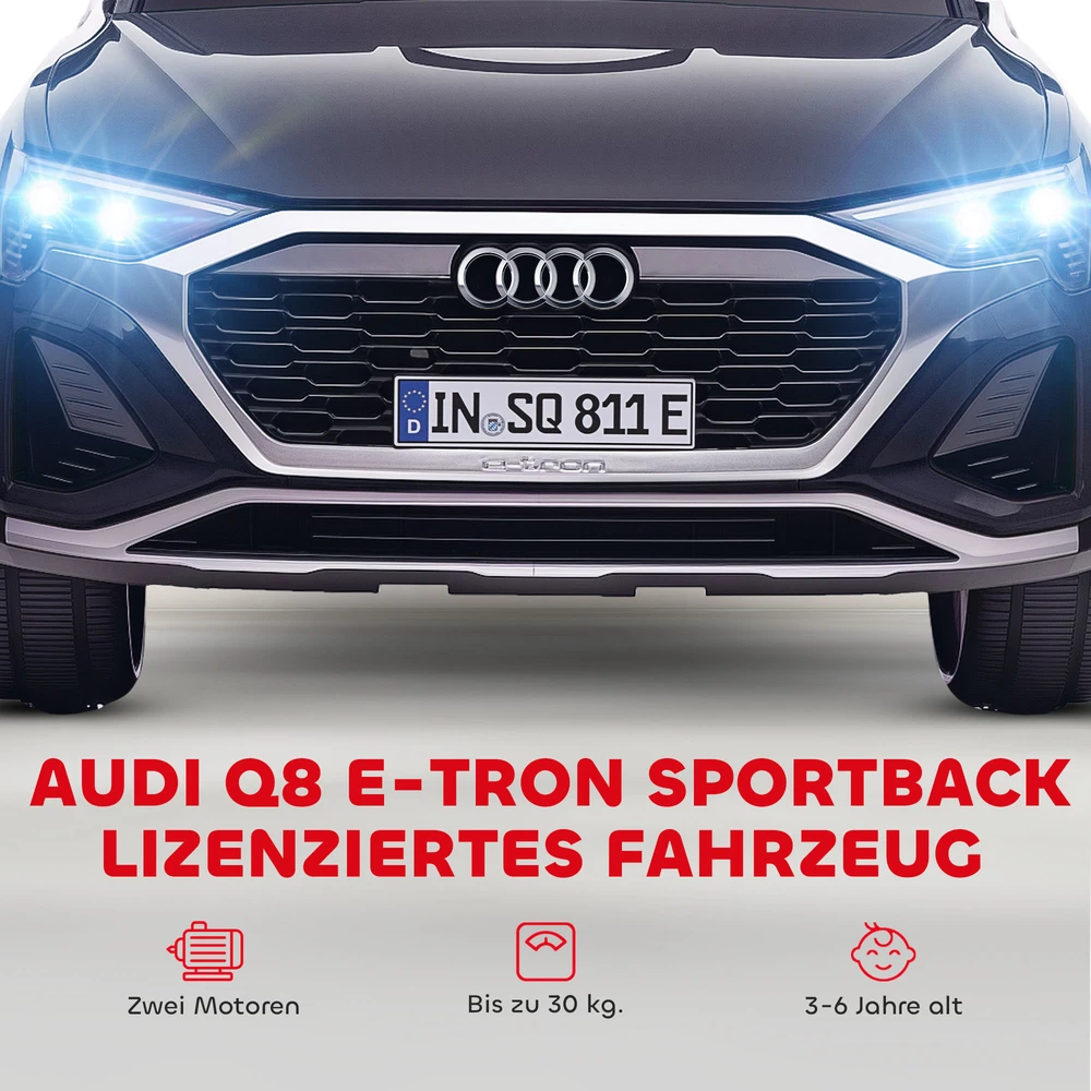 Aosom Elektrinis vaikų automobilis Audi Q8 e-tron Sportback, 12V, juodas, 98 x 49,5 x 43 cm