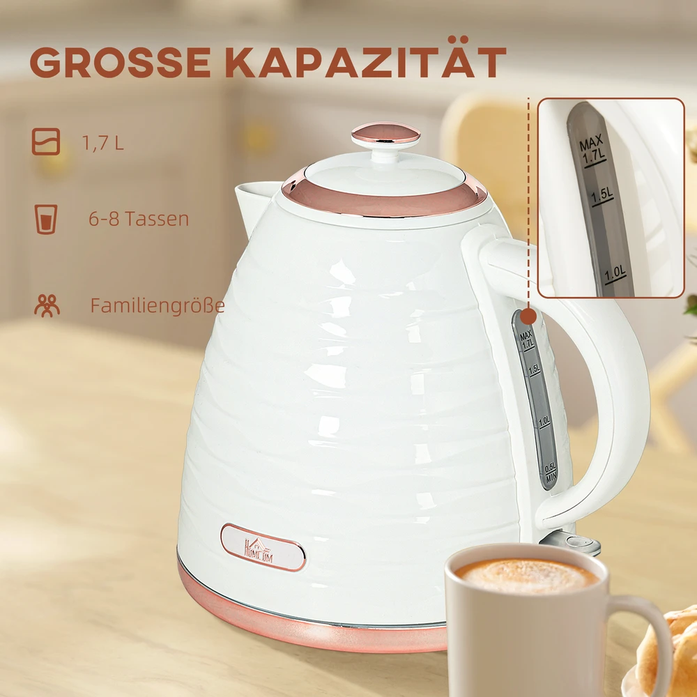 Aosom Elektrinis virdulys, 1,7 l, 2200 W, kreminė balta ir rožinio aukso