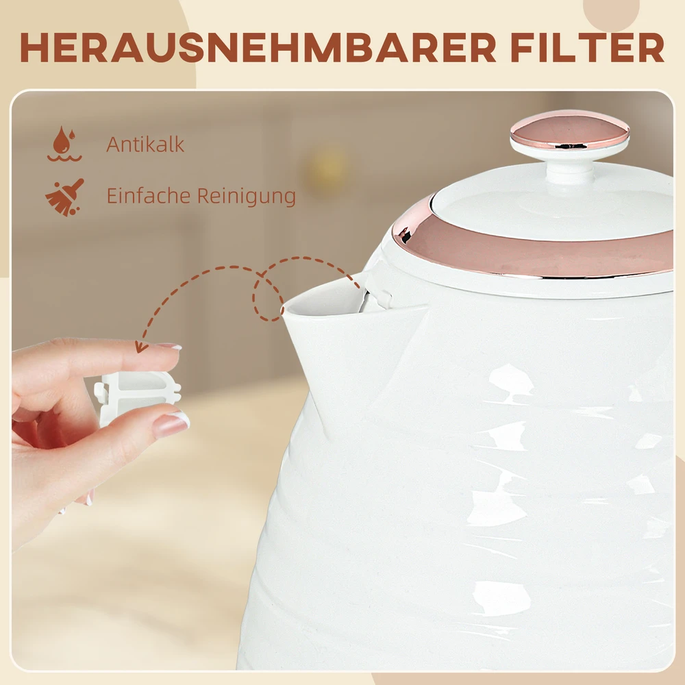 Aosom Elektrinis virdulys, 1,7 l, 2200 W, kreminė balta ir rožinio aukso
