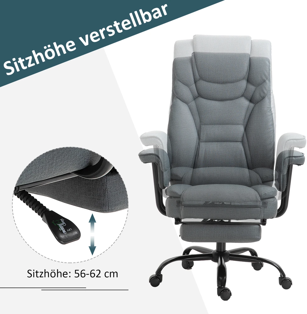 Aosom Ergonominė biuro kėdė, pilka, 68 x 80 x 120–126 cm