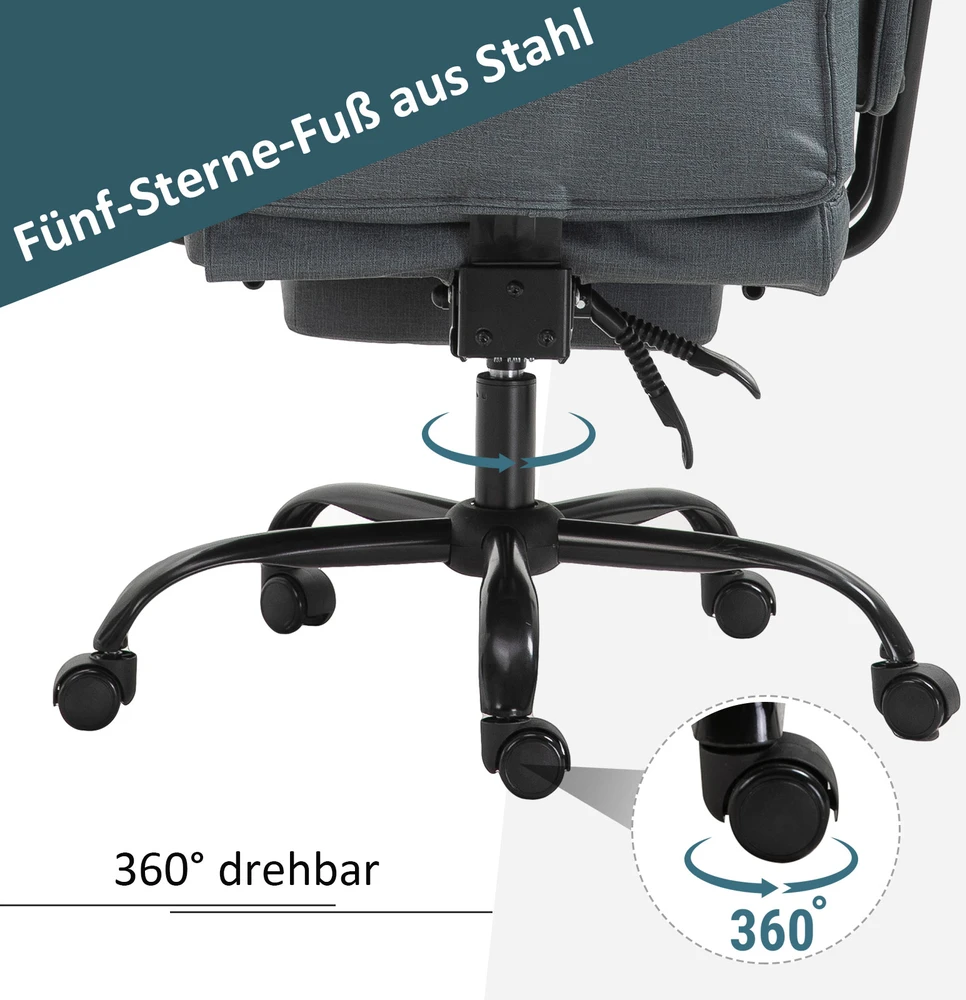 Aosom Ergonominė biuro kėdė, pilka, 68 x 80 x 120–126 cm