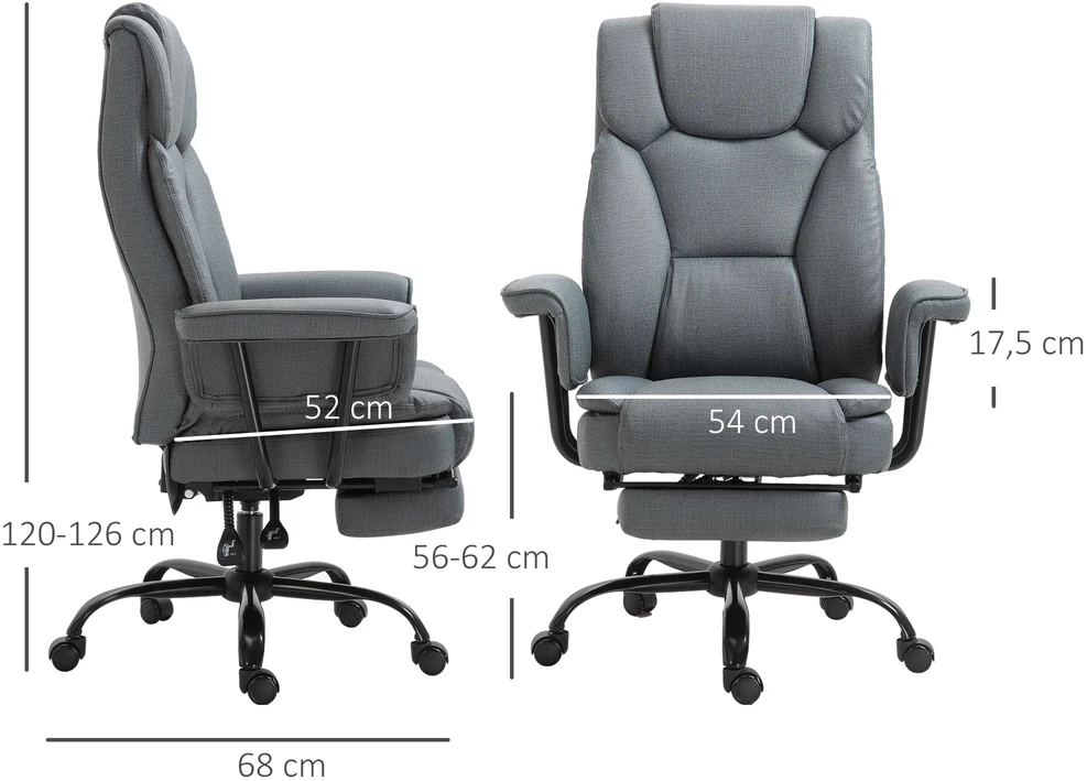 Aosom Ergonominė biuro kėdė, pilka, 68 x 80 x 120–126 cm