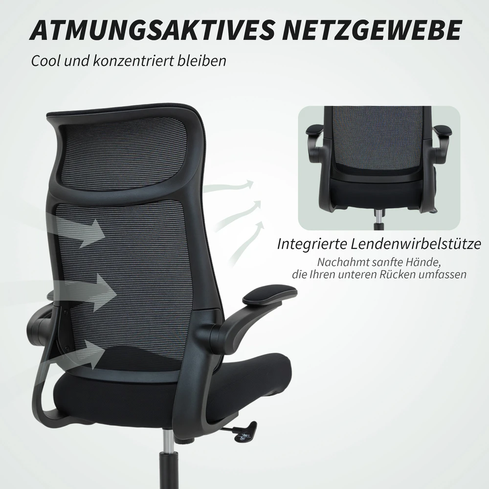 Aosom Ergonominė biuro kėdė su 3D porankiais, tinklo audinys, juoda, 108-118 cm