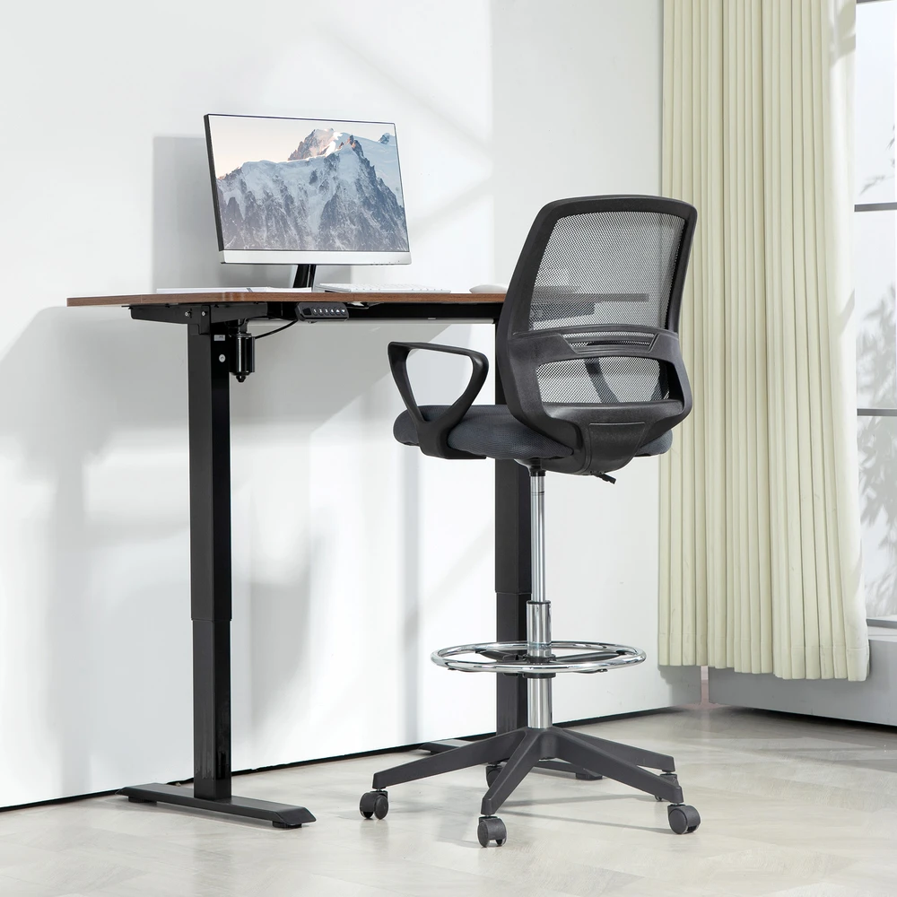 Aosom Ergonominė biuro kėdė su porankiais ir reguliuojamu pakoju, pilka, 68 x 66 x 100–120 cm