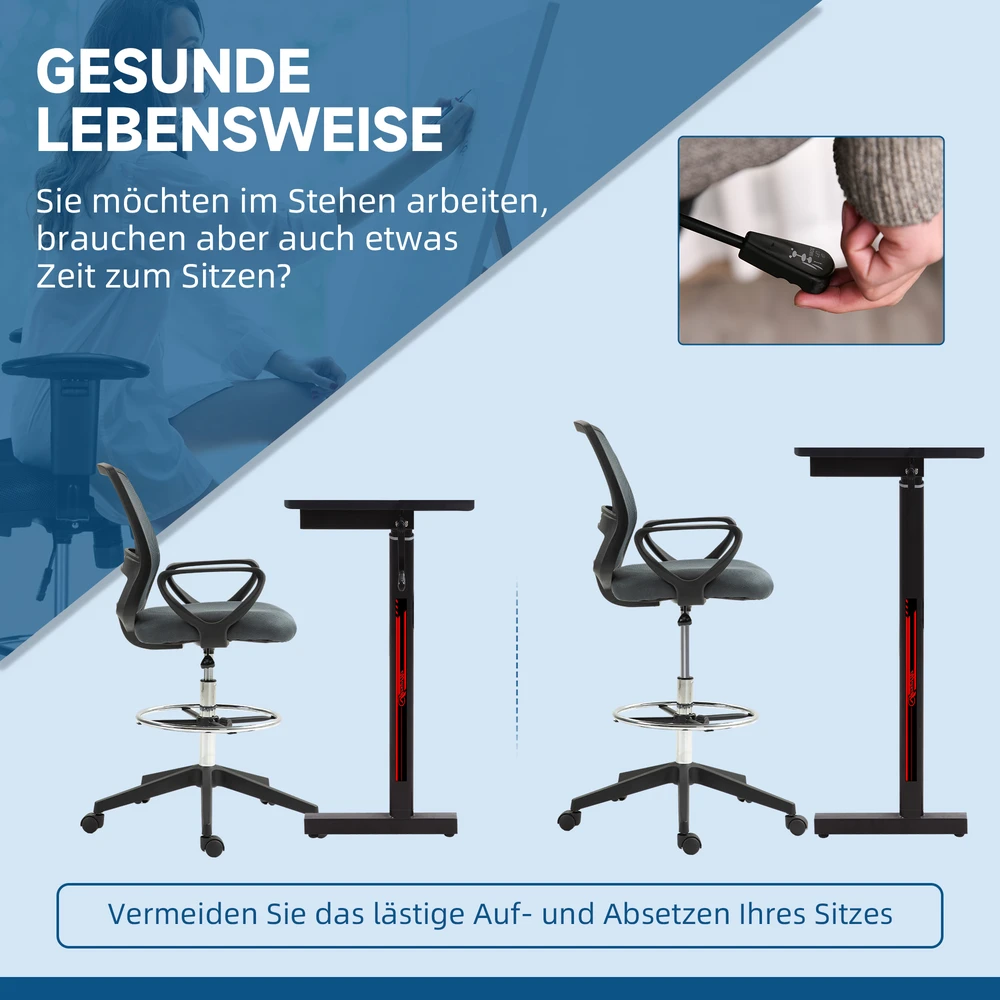 Aosom Ergonominė biuro kėdė su porankiais ir reguliuojamu pakoju, pilka, 68 x 66 x 100–120 cm