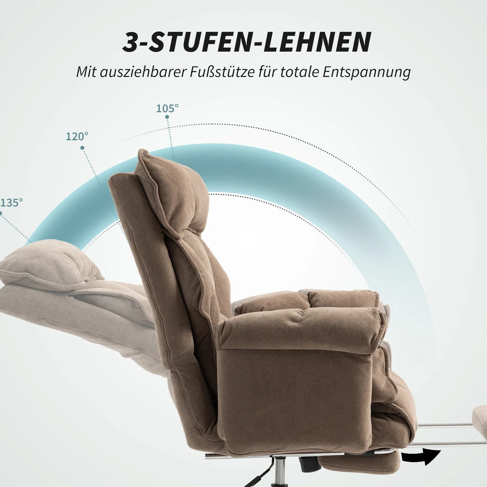 Aosom Ergonominė biuro kėdė su reguliuojamu atlošu ir kojų atrama, ruda, 80 x 80 x 106-114 cm
