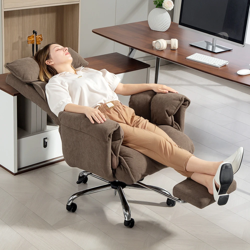 Aosom Ergonominė biuro kėdė su reguliuojamu atlošu ir kojų atrama, ruda, 80 x 80 x 106-114 cm