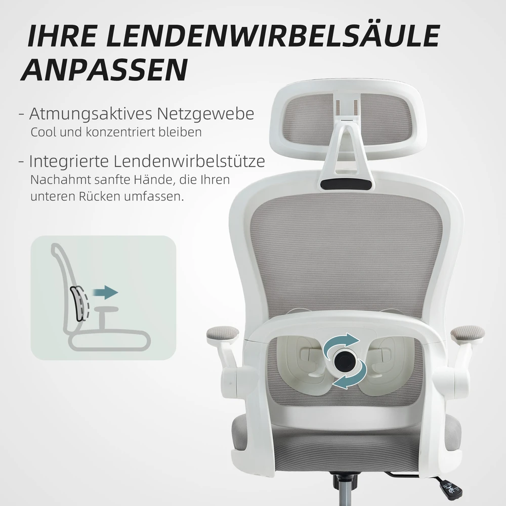 Aosom Ergonominė biuro kėdė su tinkliniu atlošu, pilka, 64 x 62 x 107-115 cm