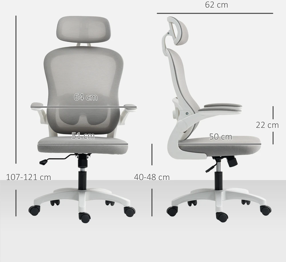Aosom Ergonominė biuro kėdė su tinkliniu atlošu, pilka, 64 x 62 x 107-115 cm