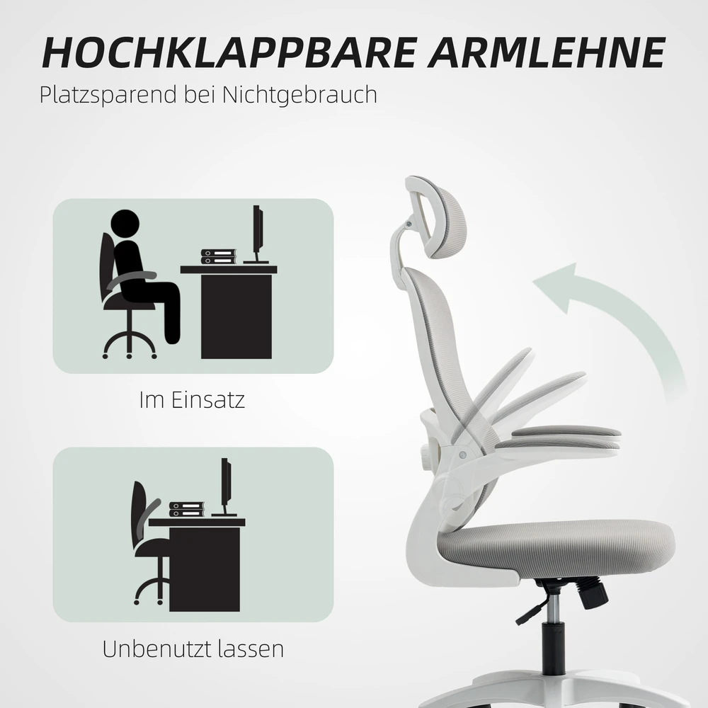 Aosom Ergonominė biuro kėdė su tinkliniu atlošu, pilka, 64 x 62 x 107-115 cm