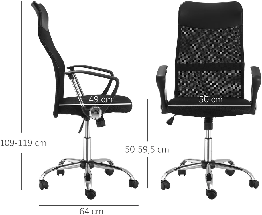 Aosom Ergonominė biuro kėdė, žaidimų kėdė, juoda, 63 x 65 x 109-119 cm