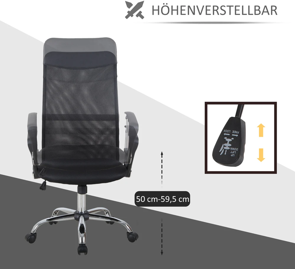 Aosom Ergonominė biuro kėdė, žaidimų kėdė, juoda, 63 x 65 x 109-119 cm