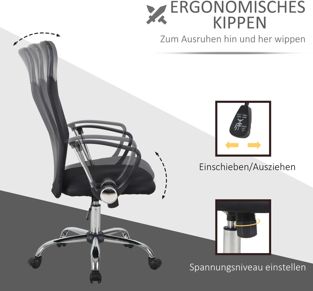Aosom Ergonominė biuro kėdė, žaidimų kėdė, juoda, 63 x 65 x 109-119 cm