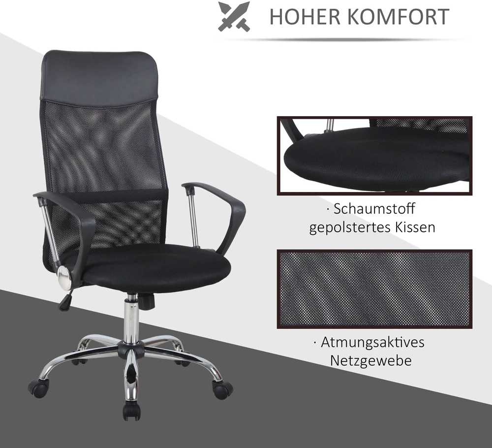 Aosom Ergonominė biuro kėdė, žaidimų kėdė, juoda, 63 x 65 x 109-119 cm