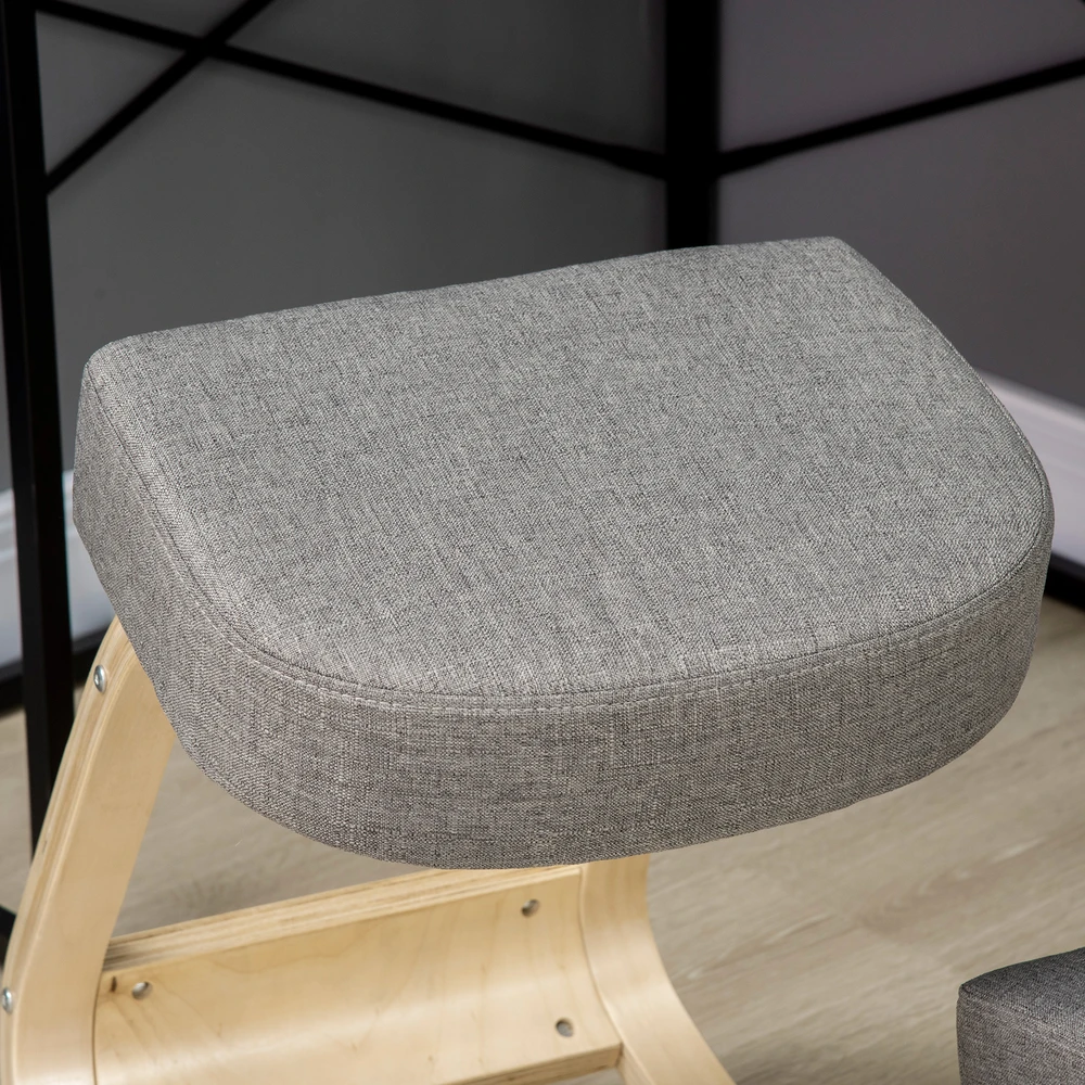 Aosom Ergonominė kėdė su atrama keliams, pilka, biržės mediena, 120 kg