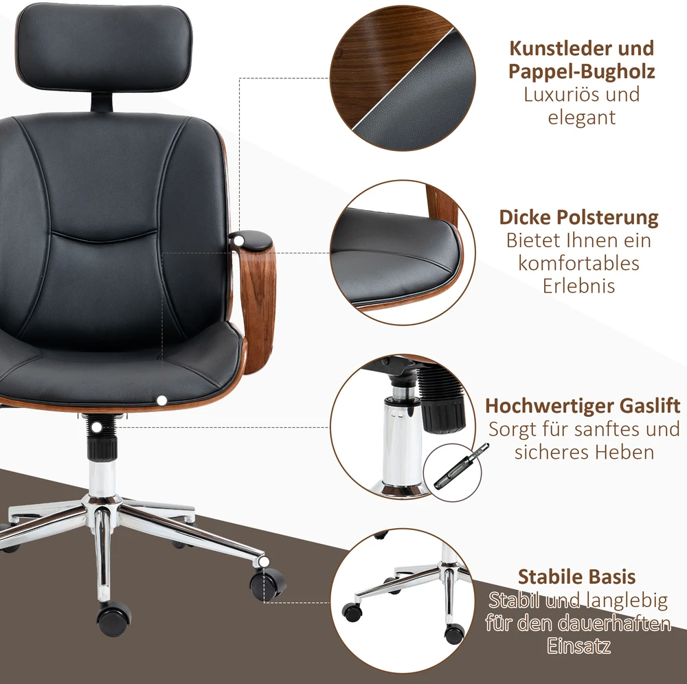Aosom Ergonomiška biuro kėdė su aukšta atkalte, nuimama galvos atrama, juoda