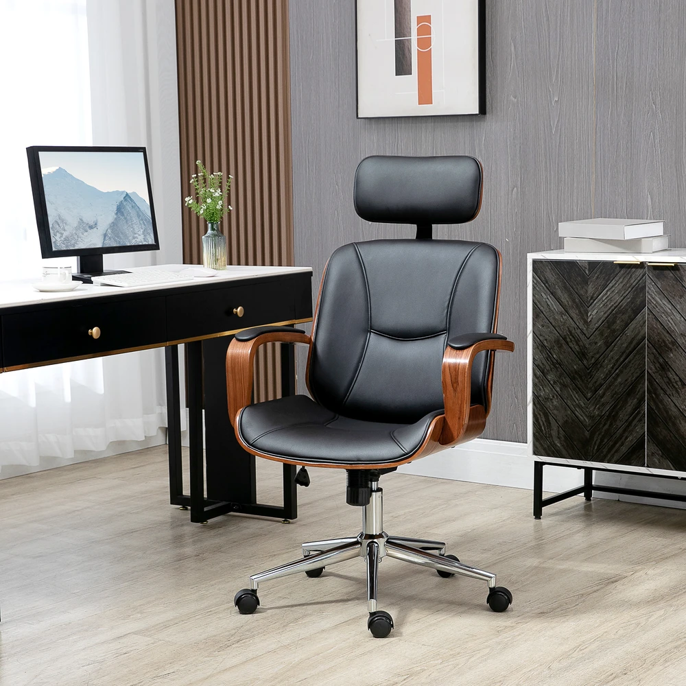 Aosom Ergonomiška biuro kėdė su aukšta atkalte, nuimama galvos atrama, juoda