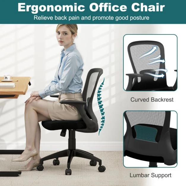 Promotion Ergonomiška tinklinė biuro kėdė su reguliuojamu atlošu, juoda