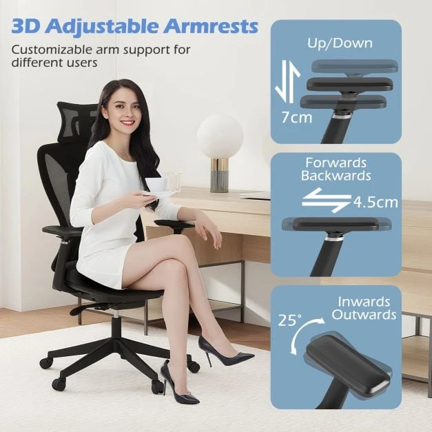 Promotion Ergonomiška tinklinė biuro kėdė su aukštu atlošu ir reguliuojama juosmens atrama, juoda