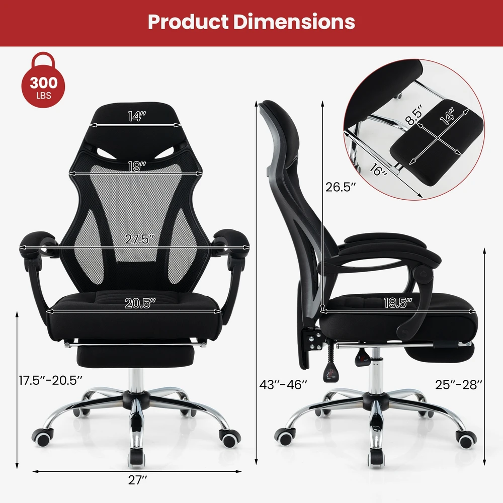 Promotion Ergonomiškas tinklinės biuro kėdės su kojų atrama, juoda