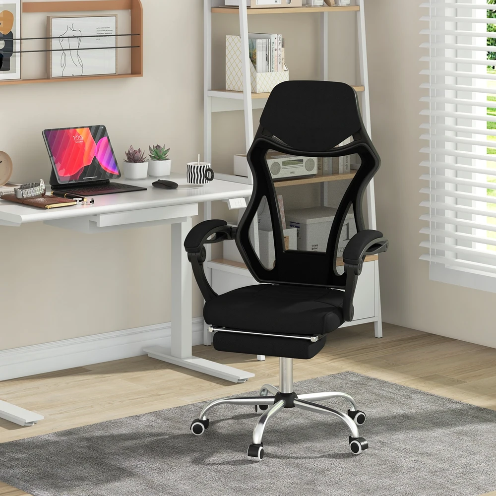 Promotion Ergonomiškas tinklinės biuro kėdės su kojų atrama, juoda