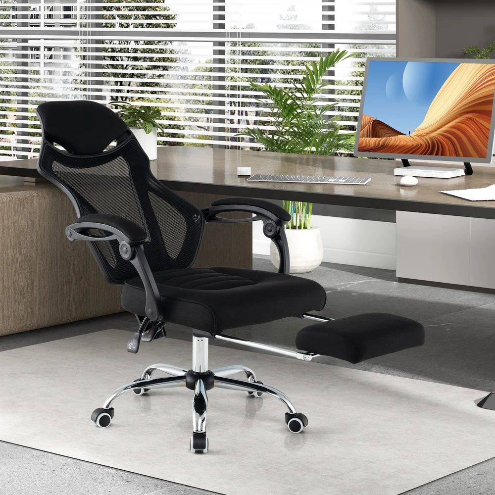 Promotion Ergonomiškas tinklinės biuro kėdės su kojų atrama, juoda