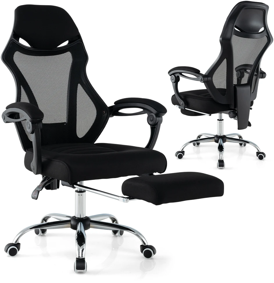 Promotion Ergonomiškas tinklinės biuro kėdės su kojų atrama, juoda