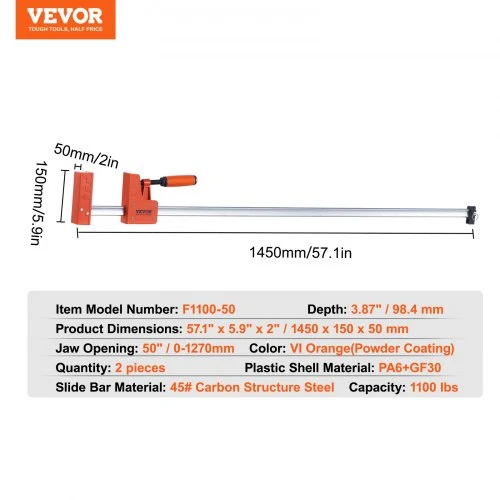 VEVOR F formos spaustuvai, 2 vnt., 127 cm, oranžiniai