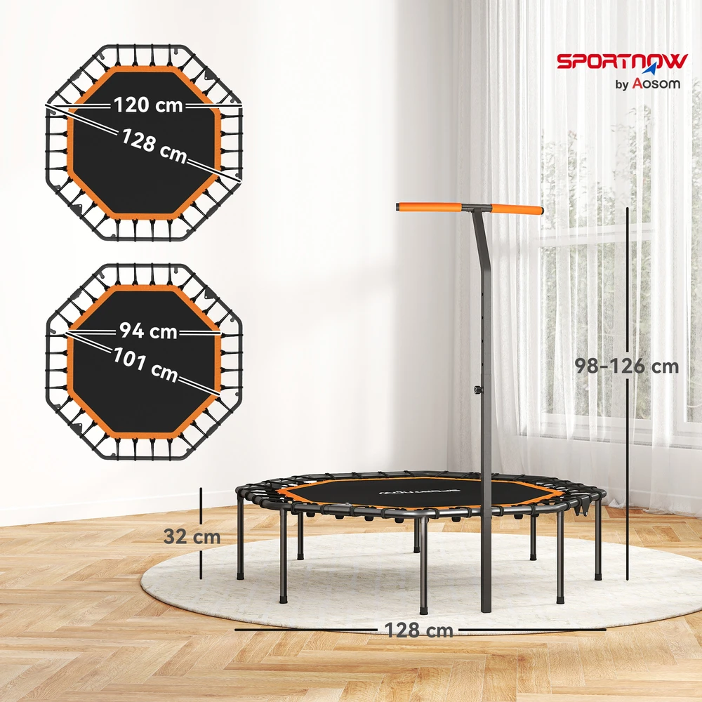 Aosom Fitness batutas su reguliuojama rankena, juodas / oranžinis, 128 x 120 x 98-126 cm