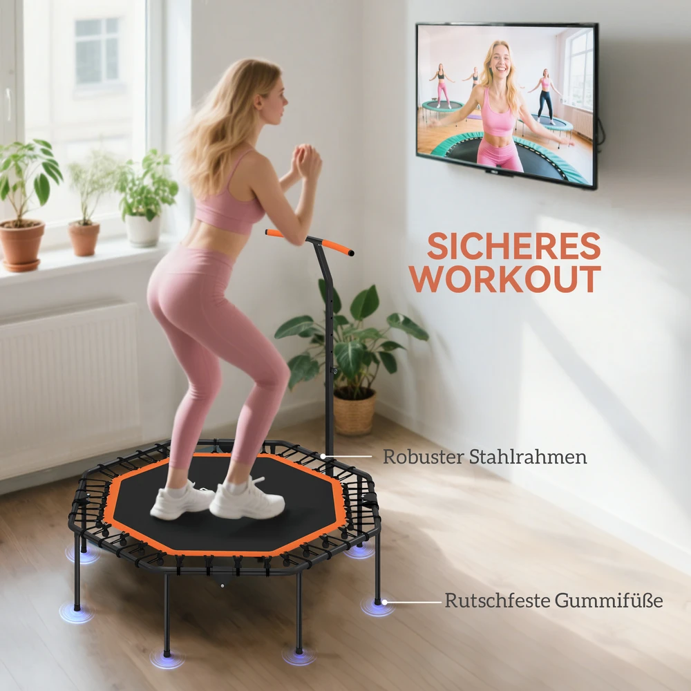 Aosom Fitness batutas su reguliuojama rankena, juodas / oranžinis, 128 x 120 x 98-126 cm