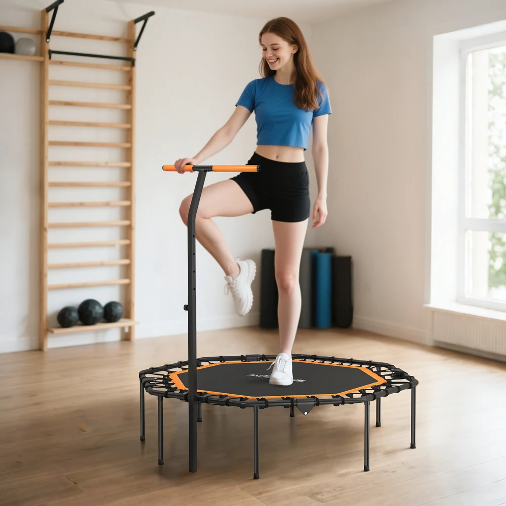 Aosom Fitness batutas su reguliuojama rankena, juodas / oranžinis, 128 x 120 x 98-126 cm