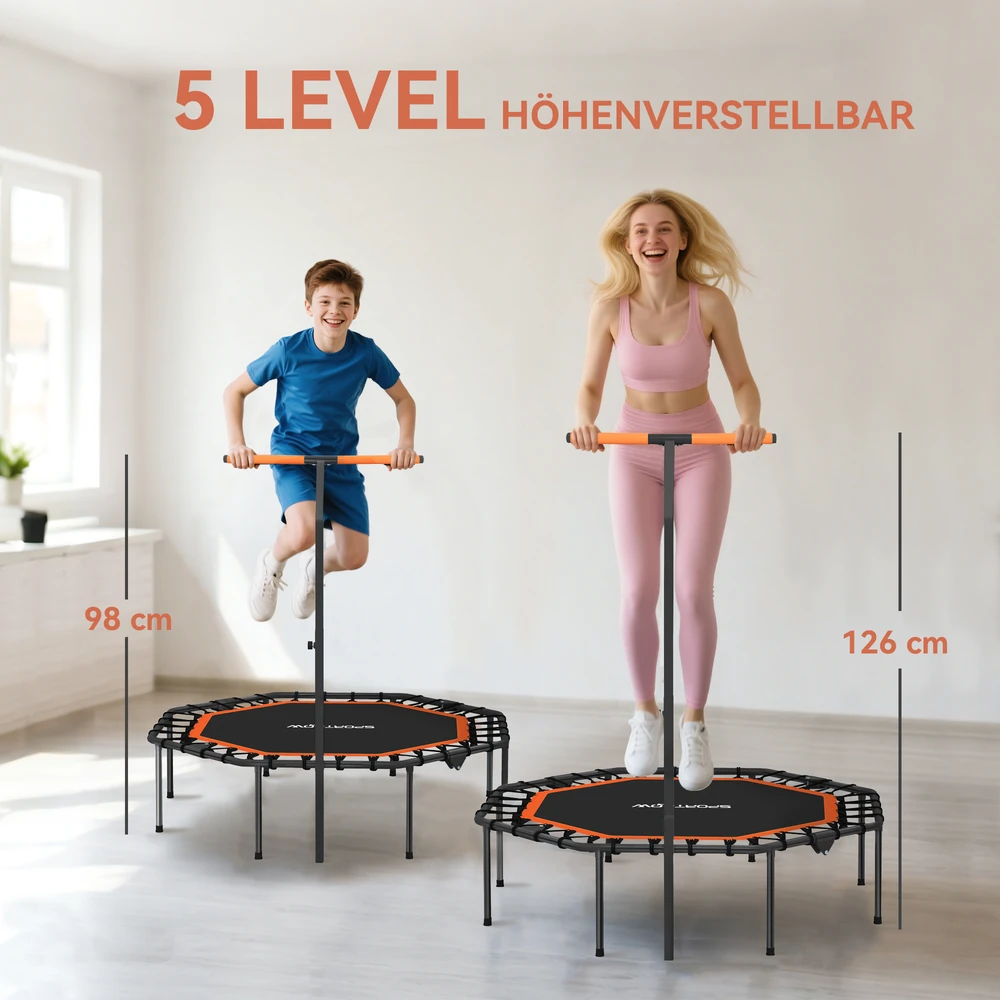 Aosom Fitness batutas su reguliuojama rankena, juodas / oranžinis, 128 x 120 x 98-126 cm