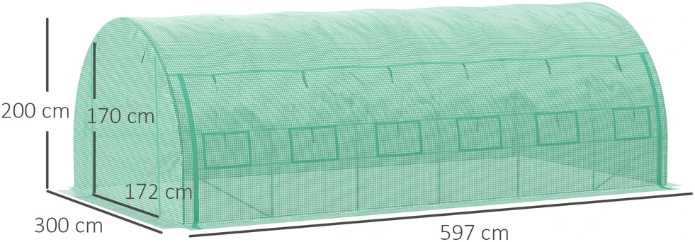 Aosom Folijinis šiltnamis, 6 x 3 x 2 m, žalias