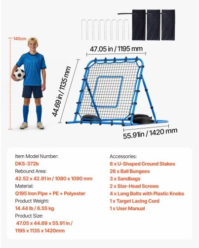 Koduva Futbolo atmušimo tinklas VEVOR DKS-372b, 120 x 114 x 142 cm