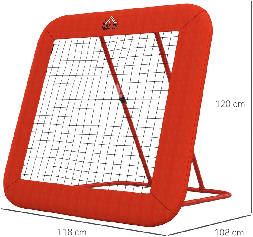 Aosom Futbolo atšokimo tinklas, reguliuojamas, sulankstomas, metalinis rėmas, raudonas, 128 x 118 x 108-120 cm