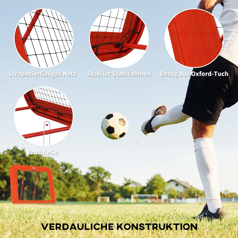 Aosom Futbolo atšokimo tinklas, reguliuojamas, sulankstomas, metalinis rėmas, raudonas, 128 x 118 x 108-120 cm