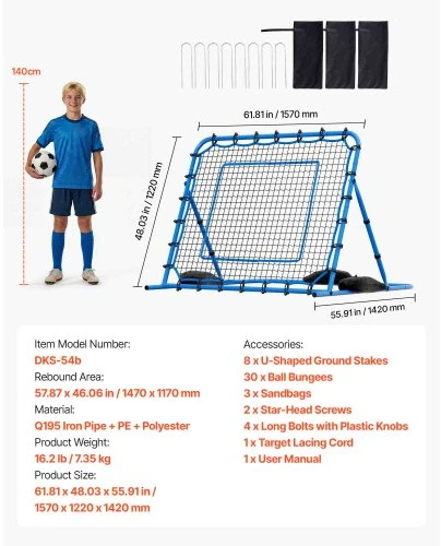 Koduva Futbolo kamuolio atmušimo tinklas VEVOR, Q195 geležinis rėmas, 147 x 117 cm